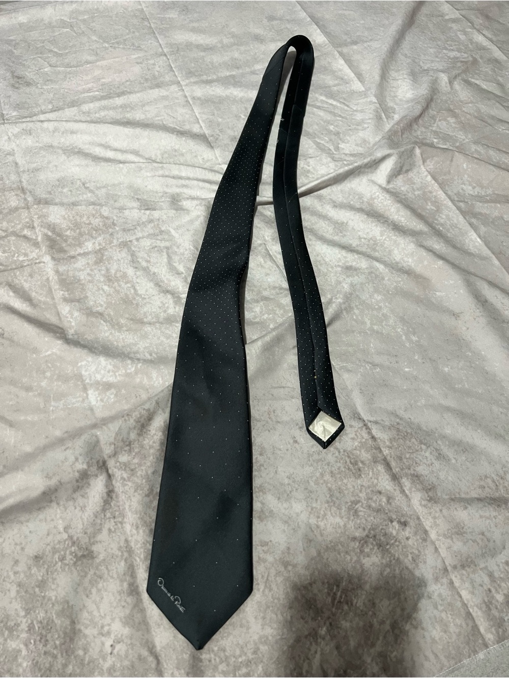 Oscar de la Renta Black Tie with Subtle Silver Dot Pattern